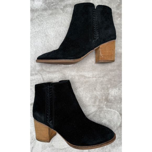 Blondo Black Suede Waterproof Ankle Boots Whipstitch Boho Block Heel Womens 8.5 - Picture 4 of 10